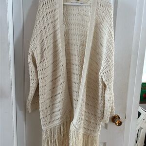 Zara Cream Knit Cardigan with Fringe